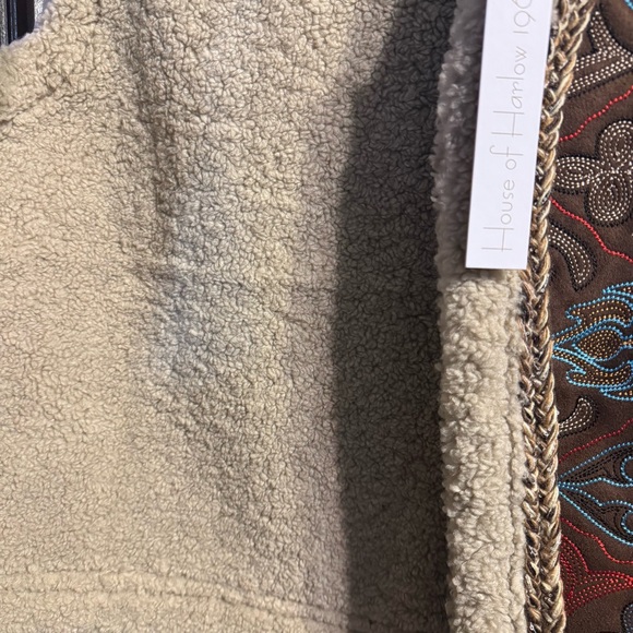House of Harlow 1960 Boho Faux Shearling Vest Brown Cream Cabincore Winter Gilet - Picture 4 of 10